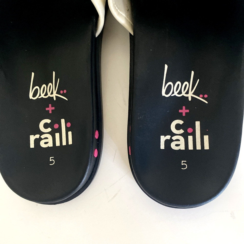 Beek Railibird Slide Sandal Surf Slip On Flat Leather White Black Open Toe 5 - Picture 4 of 6